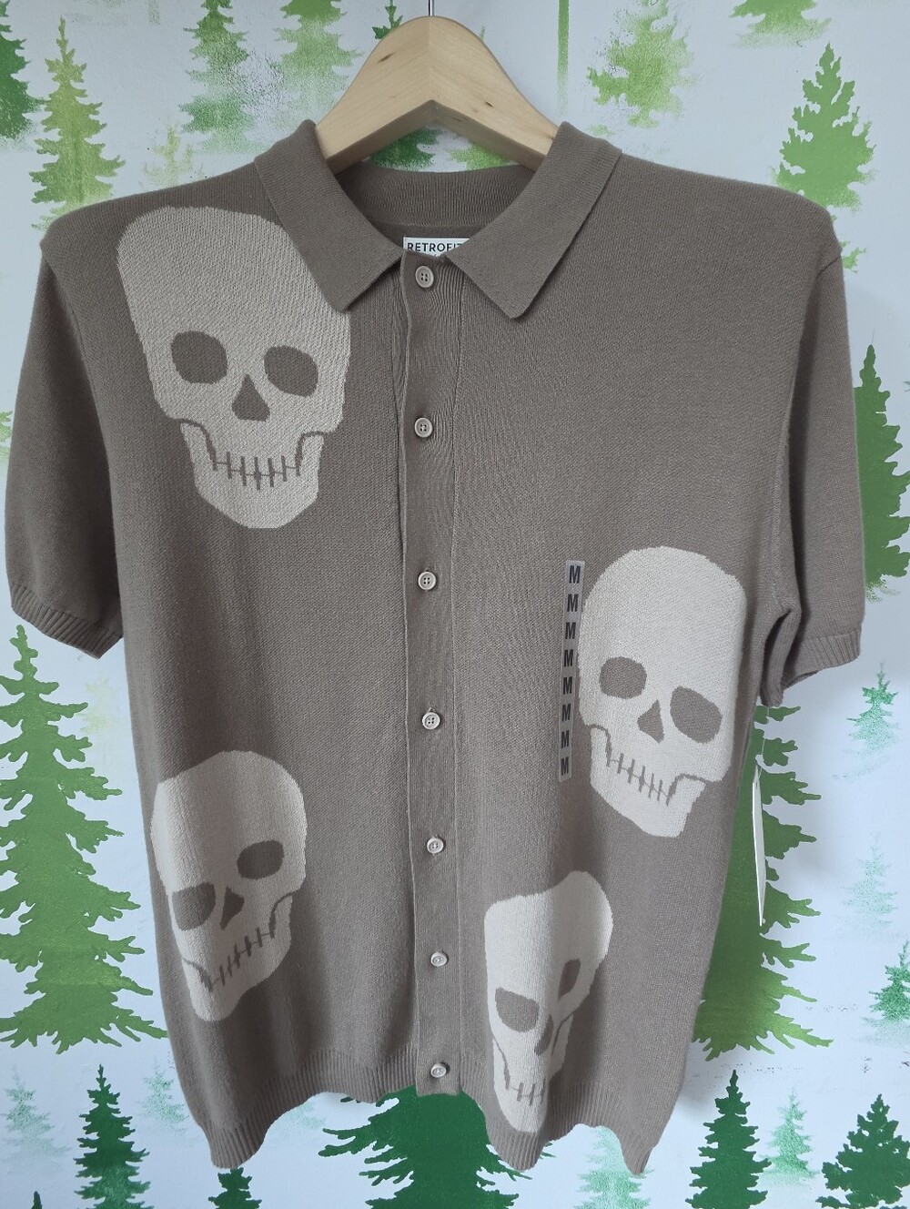 Retrofit Men's Taupe Skull Short-Sleeve Knit Shirt